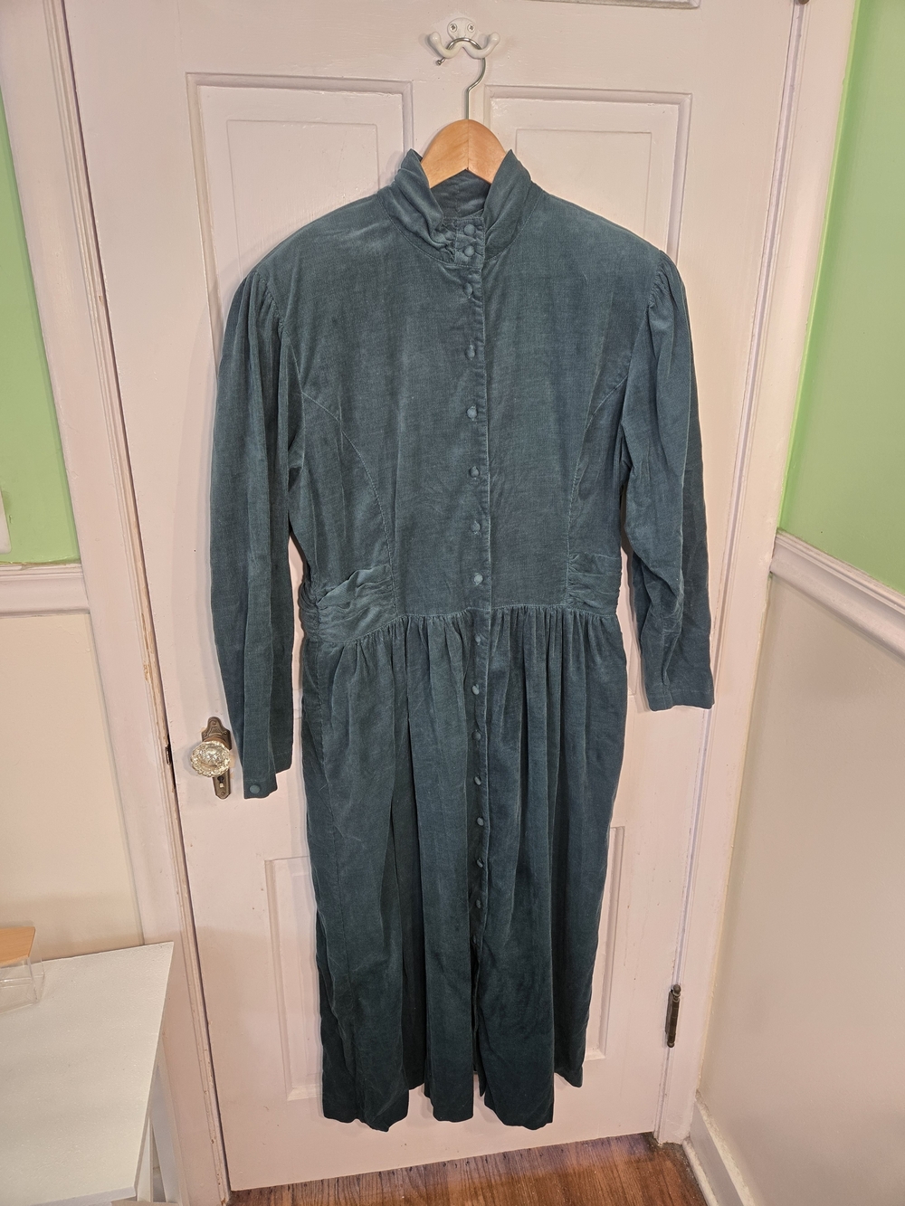 Vintage All Week Long Dark Teal Long-Sleeve Button-Front Dress Size 16